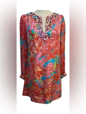 Lilly Pulitzer Jubilee Seamus Beaded Silk Dress – Size 10 – Rare